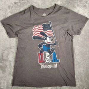 Disneyland Oswald U.S.A. T-Shirt Men's XL Gray Flag Patriotic Resort Cotton